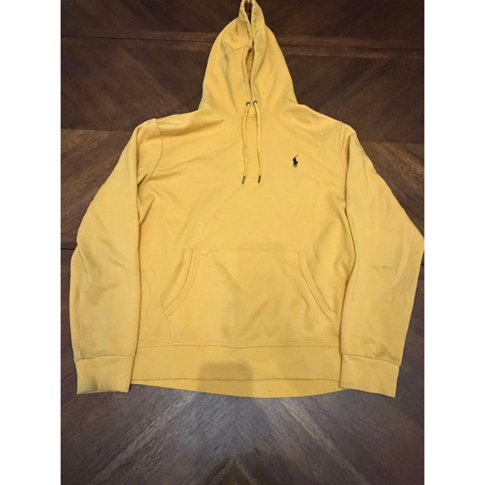 Polo Ralph Lauren Mens Yellow Fleece Pullover Hoodie Large Navy Pony Logo